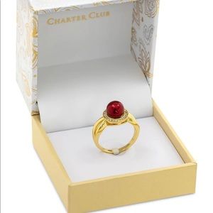 Gold Plate Pavé & Imitation Pearl Ring size 6